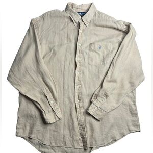 Ralph Lauren 100% Linen Big Shirt Men’s XL Beige Button Down Long Sleeve Classic
